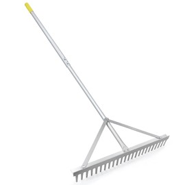 Colwelt Landscape Rake 24Tines, Aluminum Rake with 68" Handle, 24" Landscape Rake Landscaping Rake Tool for Beach and Lawn Care