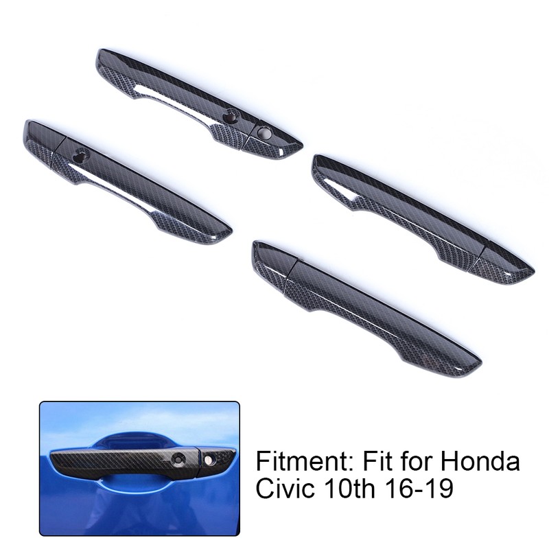 8pcs Smart Exterior Door Handle Cover Trim Carbon Fiber Style