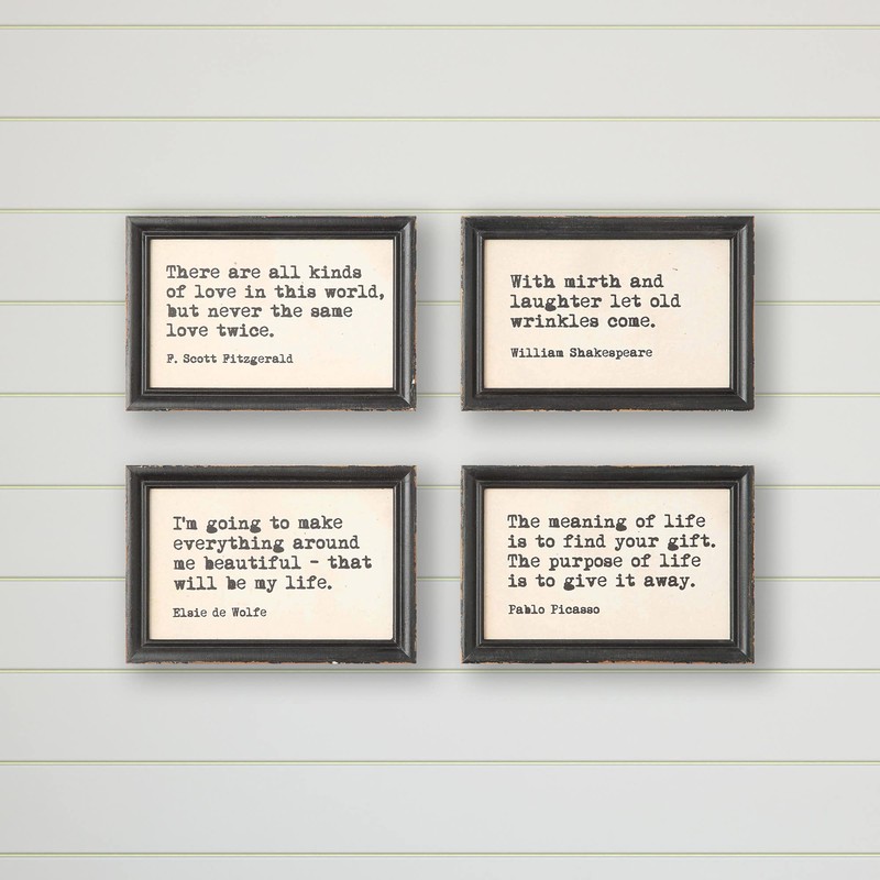 Creative Co-Op Wood Framed Wall Décor with Quotes (Set of
