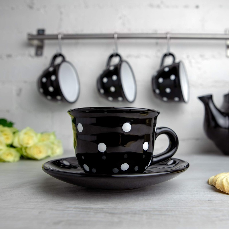 City to Cottage Handmade Black and White Polka Dot Ceramic