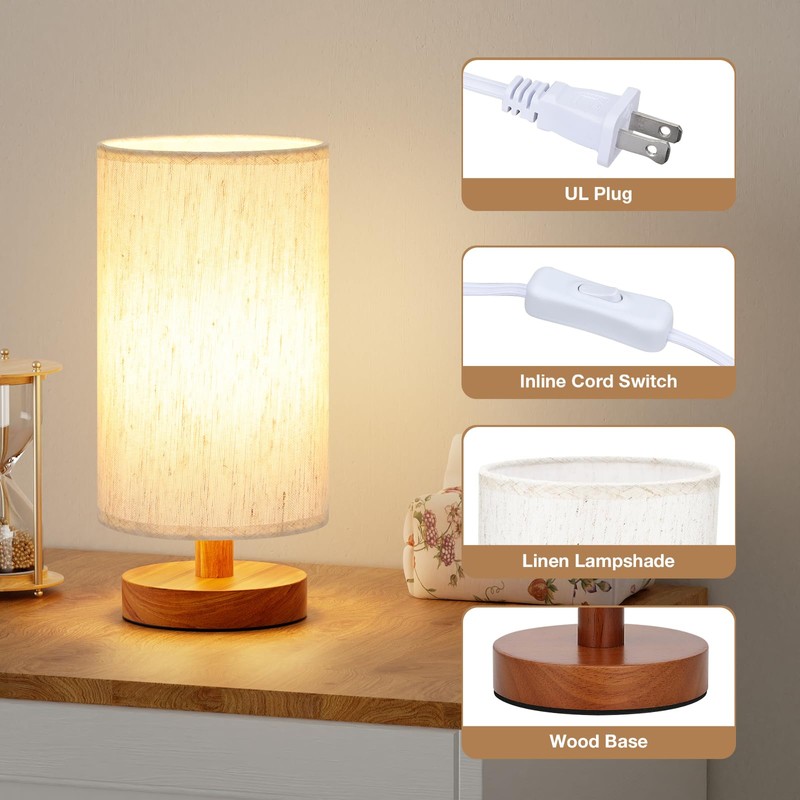 Fenmzee Small Table Lamp for Bedroom - Inline Control, Bedside
