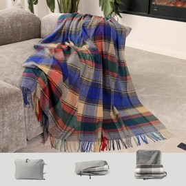 SKNSOFT Wool Throw Blanket 55" x 83" Warm Soft Classic Plaid Tartan Camping Blankets Couch Knee Throws,1.5lb