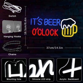 Gyaksjm It's Beer O'Clock Neon Sign for Wall Decor Beer Neon light Dimmable USB Beer LED Sign Neon Beer Signs for Man Cave Garage Patio Home BAR Pub Nightclub Restaurant Decor