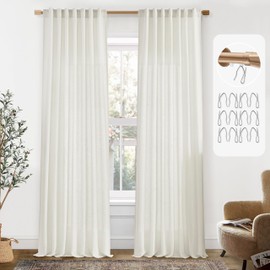PANELSBURG Farmhouse Curtains 105 Inch Length for Living Room,Back Tab Pleat Modern Boho Cream Linen Sheer Curtain Drapes 106 Inches Long for Bedroom Set 2 Panels,Ivory/Off White,104 Inch Curtains