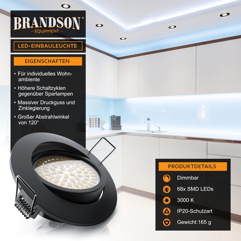 Brandson - 3x LED Deckenspot dimmbar Einbaustrahler schwenkbar - Ultra