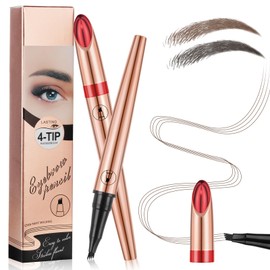 LOPHE Eyebrow Pencil, 3D Liquid Eyebrow Pen, Hair Drawing, Waterproof, Long-Lasting Eyebrow Pencil with Four Fork Tips, Micro Fork Tip (Red Shell Light Brown)