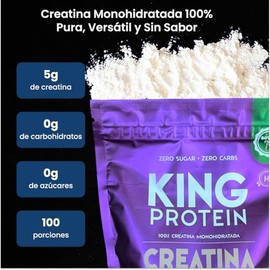 KING Protein Creatina Monohidratada 100 Pura Sin Sabor  5g por porcin  Vegana y sin azcar  Polvo de Creatina Monohidratada Creapure con scoop...      