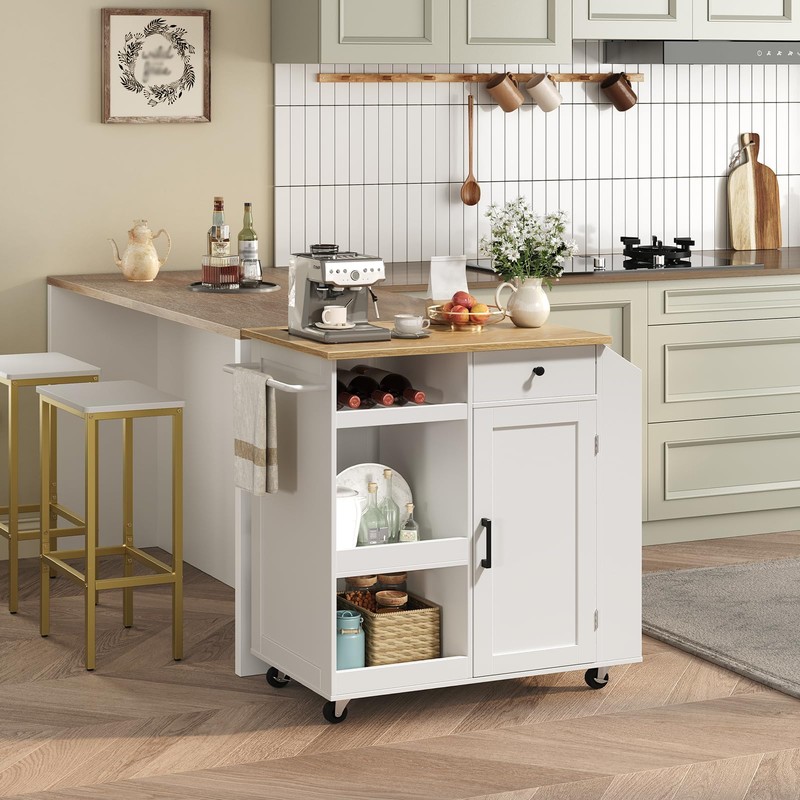 MAHANCRIS Kitchen Island with Power Outlet, Kitchen Storage Island with