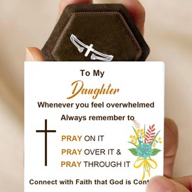 OAOMRIA Sterling Silver Cross Ring To My Daughter Cross Rings For Women Sterling Silver Cubic Zirconia Adjustable Thumb Rings For Women Christian Pray Silver Cross Rings