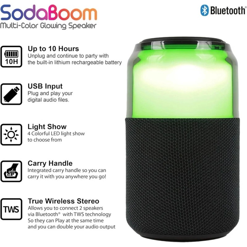 Supersonic SC-2335BT SodaBoom Multi-Color Glowing Portable Bluetooth Speaker