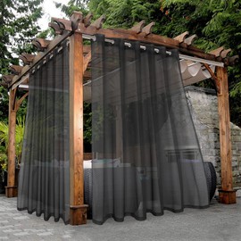 BONZER Outdoor Sheer Curtains for Patio Waterproof - 2 Panels Wide Grommet Indoor Voile Curtains for Living Room, Bedroom, Porch, Pergola, Cabana, 100 x 95 inch, Grey