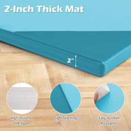 Giantex 4'x10'x 2" Gymnastics Mat, 4-Panel Folding Aerobics Exercise Mat w/Hook & Loop Fastener, Carrying Handle, Portable Tumbling Mat for Stretching Yoga Cheerleading Martial Arts, Light Blue/Blue
