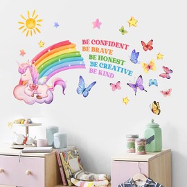 Rainbow Unicorn Sun Wall Decals Butterfly Word Wall Stickers Baby Nursery Kids Bedroom Living Room Wall Décor