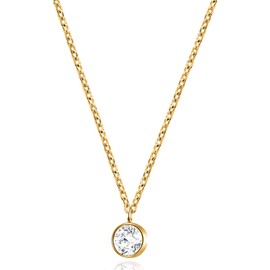 day.berlin Filigree Women's Necklace Stone 18 K Gold-Plated 45 + 5 cm Variable Length with Small Zirconia Crystal Pendant (6 mm), Fine Stainless Steel Chain, Nickel-Free and Waterproof, Stainless