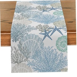 Camino de Mesa náutico decoración Rectangular de 59 x 13 Pulgadas Acento costero Estrella mar Coral Camino Mesa Verano para Bodas Banquetes y Regalos inauguración la casa.