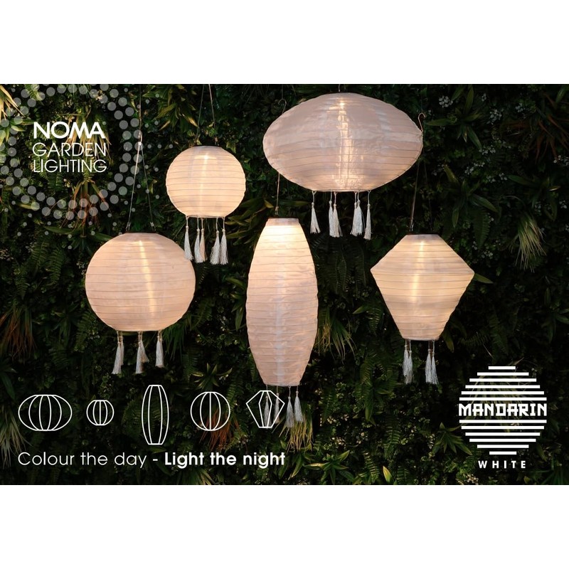 NOMA Solar Mandarin Lantern, Diamond with Tassels, 28 cm, White