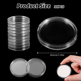 30 Pieces Clear Plastic Coin Capsules, 44mm Coin Holder, Plastic Silver Coins Storage, Coins Case for Collectors Round
