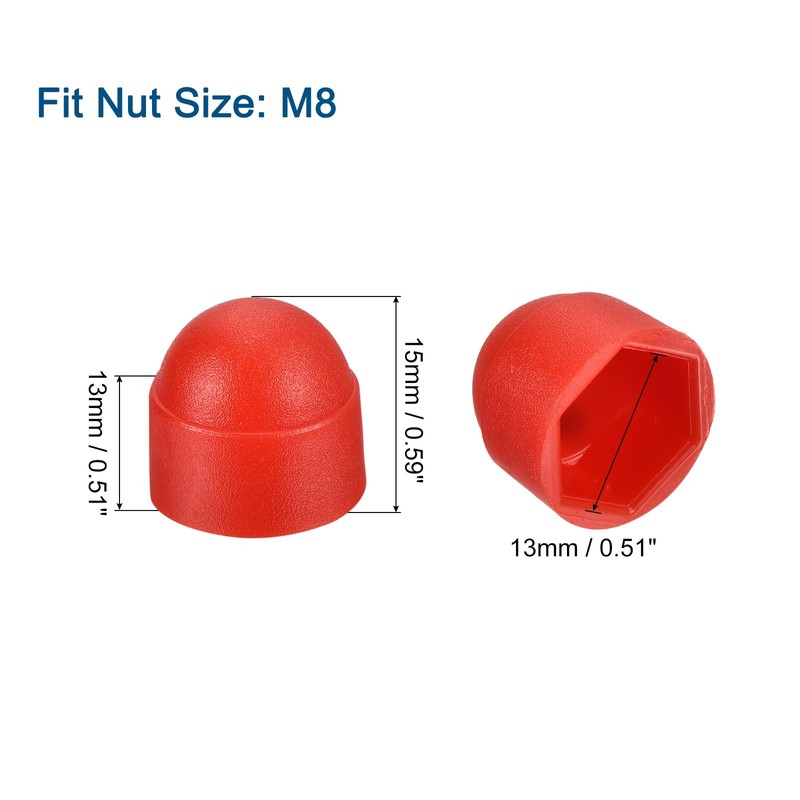 QUARKZMAN Pack of 50 Hex Nut Covers, M8 Red Plastic