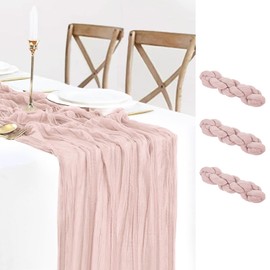 3 Pack Dusty Pink Cheesecloth Table Runner 10FT Gauze Fabric Pink Table Runner Rustic Sheer Cheese Cloth Runners for Wedding Bridal Shower Thanksgiving Party Summer Boho Table Decor
