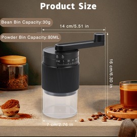 Manual Coffee Grinder - 95 Ceramic Burr, Adjustable Coarse to Fine, 30g Beans & 80ml Powder, Detachable Handle for Espresso, French Press, Camping(Black)