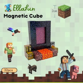 Ellafun MyWorld Magnetische Bausteine – 32 Teile – Höllentor Bau – Montessori Spielzeug ab 3 Jahren für Jungen und Mädchen – Kreieren Sie Ihre eigene Welt