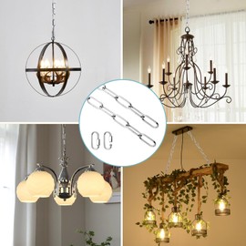 Helunsi Lighting Chain, 6 Feet Chrome Light Fixture Chain, Metal Chandelier Chain Extension with Connection Link Lock, Heavy Duty Hanging Chain Lamp Fixture Pendant Ceiling Decorative Lights Kit - 6'