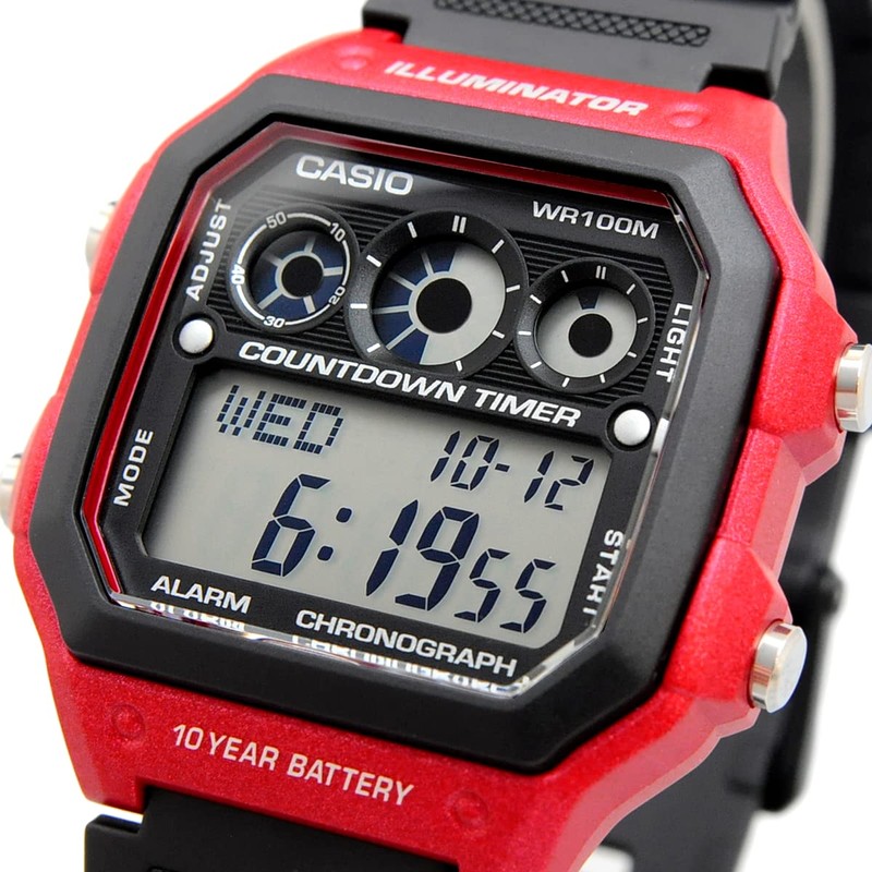 Casio AE-1300WH-4A AE1300WH-4A Sports Digital Black Red Kids Unisex Watch