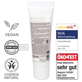 boep Babycreme | ÖKOTEST SEHR GUT | Vegane Pflegecreme für Babys & Kinder | Mit Bio Sheabutter, Mandelöl und Calendula | Zertifizierte Naturkosmetik entwickelt von einer Ärztin und Mama (50ml)