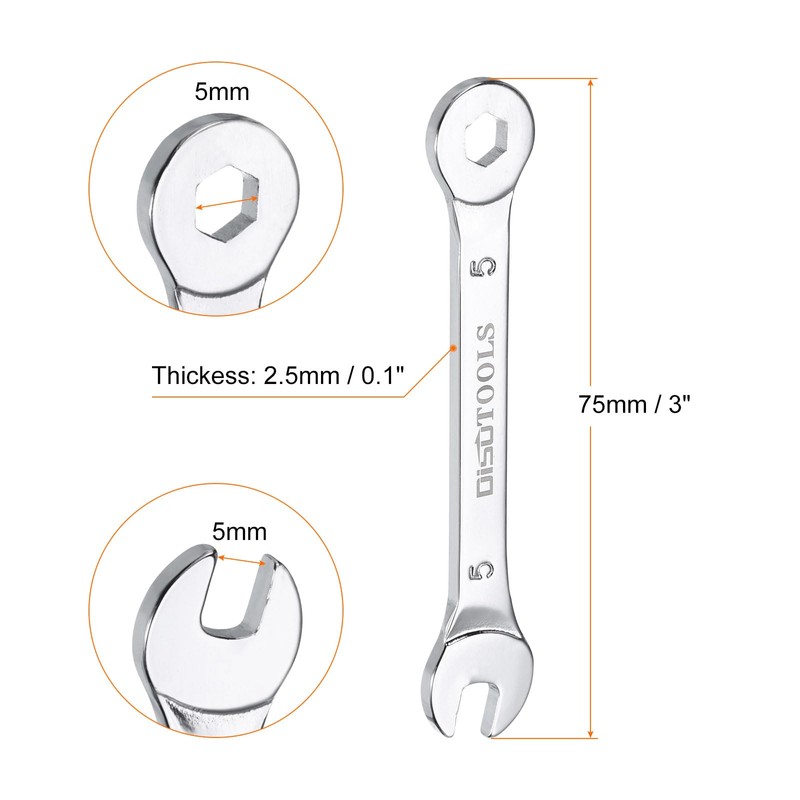 sourcing map Thin Combination Wrench Metric 5mm 6-Point Ended Box