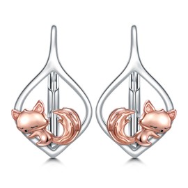 WINNICACA Sterling Silver Fox Earrings for Women Hypoallergenic Rose Fox Leverback Hoop Earrings Small Animal Earrings Jewelry Christmas Anniversary Birthday Gifts Sister Friend Girlfriend