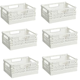 EURXLQ Pack of 6 Folding Boxes, Folding Box Baskets Storage Foldable Portable Storage Boxes Colourful Storage Boxes Suitable for Kitchen, Bathroom, Office, Bedroom (White, 25 x 16 x 10 cm)