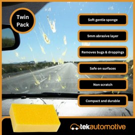 Tek Automotive Bug Shifter Sponge Twin Pack – Non Scratch Soft Sponge with 5mm Abrasive Layer, Ideal for Removing Bird Droppings & Insects, Soft & Durable Cleaning Sponge for Cars