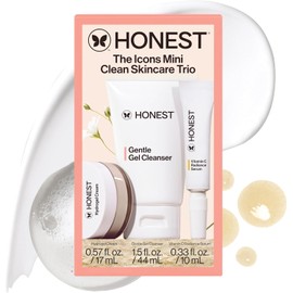 Honest Beauty Trío de cuidado de la piel The Icons Mini crema de hidrogel, gel limpiador suave, suero radiante de vitamina C Verificado por EWG, vegano y libre de crueldad