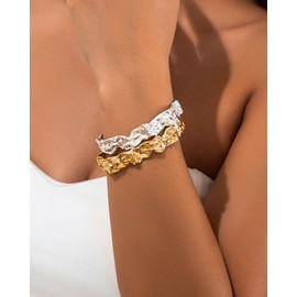 ALRNBY Gold Bracelet for Women Chunky Statement Cuff Bangle Wide Irregular Bracelets Gold Silver Bracelets Jewelry Set Gift Trendy Party (C2 Gold&Silver Irregular)