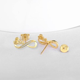 INFINIONLY Women's Necklace Bracelets Earrings 925 Silver Jewellery Sets, Infinity Symbol Necklace Bracelet Earrings, Pendant Bracelets Earrings Inlaid Rose Bouquet, Inlaid Zirconia, Golden, Sterling