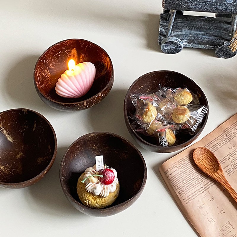 Coconut Bowl Set Leakage Proof Reusable Hand Polished Coconut Shell