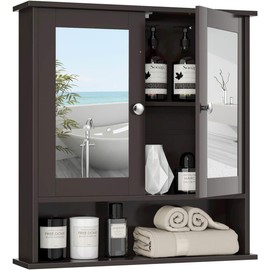Byroce Wall Bathroom Storage Cabinet, Large, Brown