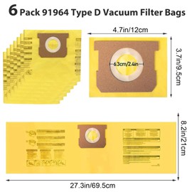6 Pack 91964 Shop Vac Bags Type D High Effiency Vacuum Filter Bags, Compatible with Shop Vac 4 Gallon Wet/Dry Vacs, part # 9196400 9196433
