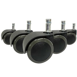 hjh OFFICE, 619032, Castors, Wheels for office, executive chairs, ROLO EASY, black, , Set of 5 x special castors for hard floors 10 mm pin, 50 mm diameter wheel e.g. parquet, laminate, tile or stone floor, load-dependent brakes, casters