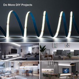 FCOB 16.4FT DC12V COB LED Strip, 6000K Cool White 480LEDs Flexible High Density Uniform Bright Light Strip 9W/m, CRI90+ Dimmable LED Light for DIY Kitchen Bedroom Home Decor, No Power and Controller