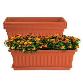 HOXHA 6 Pack Window Box Planter, 17 inches Plastic Vegetable Flower Planter Boxes with Tray, Rectangular Indoor and Outdoor Flower Pots for Windowsill, Patio, Porch, Garden Balcony