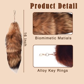 Luxe Fox Fur Tail Keychain - Furry Tail with Gold Clasp for Women, Therian Cosplay Fashion Accessories (Sun fox)