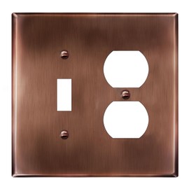 LIDER Combination Toggle Switch and Duplex Receptacle Metal Wall Plate, Corrosion Resistant, Mid-Size 2-Gang 4.88" x 4.92", 201 Stainless Steel, LMWP-1121M-AC, Antique Copper