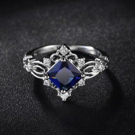 WDIYIEETN Vintage Silver Ring 925 Sterling Silver Perfect Princess Cut Zircon Crystal Bohemia Sapphire Diamond Wedding Ring (10)
