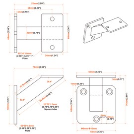 RealPlus Handrail Brackets, 3"x3" Heavy Duty Steel Hand Rail Bracket with Mounting Screws for Wood Flat Square Stair Railing Staircase (Black, Pack of 4)