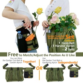 Gardening Apron Tool Belt Set - Apron With Pockets for Women, Garden Tool Belt, Great Gifts for Gardeners