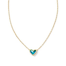 Kendra Scott Framed Ari Heart Pendant Necklace in 14k Gold-Plated Brass, Moodstone, Fashion Jewelry for Women