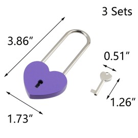 3PCS Heart Shaped Padlocks, Purple, 3.86"×1.73"