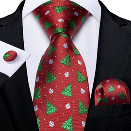 DiBanGu Red Christmas Tree Necktie Christmas Neck Tie Holiday Festival Tie Vacation Xmas Necktie