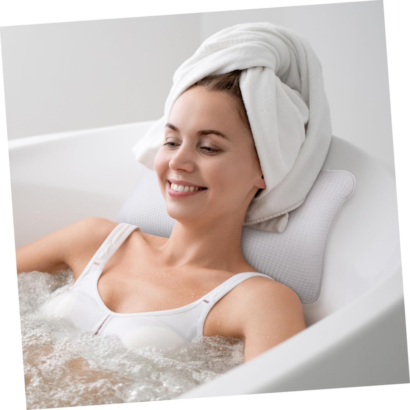 LALAFINA Bath Pillow Bathroom Bath Pillows White Anti-Slip Bathtub Pillow